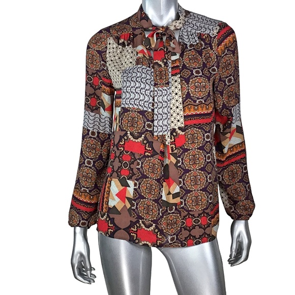 Daniel Rainn Brown Mixed Print Brown Long Sleeve Blouse S - Picture 2 of 5